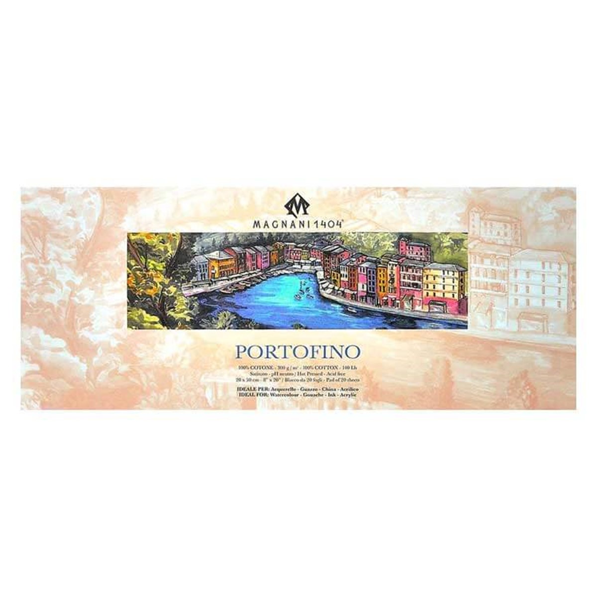 Magnani 1404 PORTOFINO Hot Pressed Cotton Akrilik ve Sulu Boya Blokları 300g 20 YaprakSulu Boya BloklarıMagnani 1404