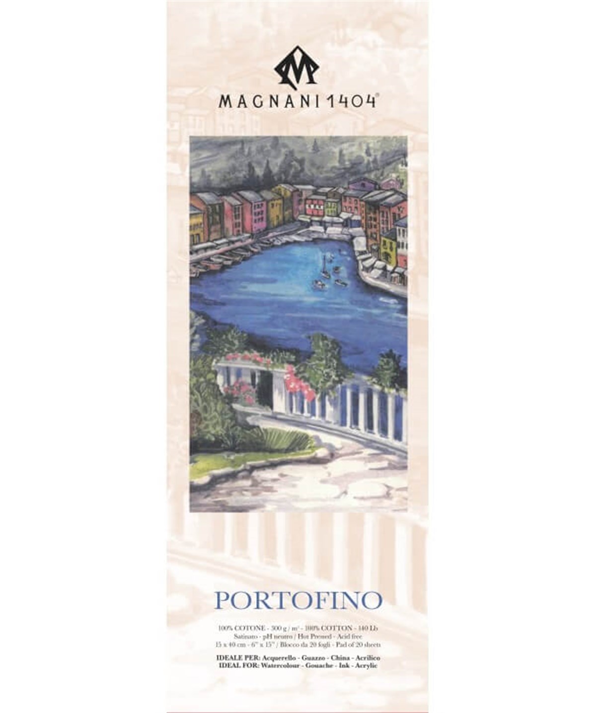 Magnani 1404 PORTOFINO Hot Pressed Cotton Akrilik ve Sulu Boya Blokları 300g 20 YaprakSulu Boya BloklarıMagnani 1404