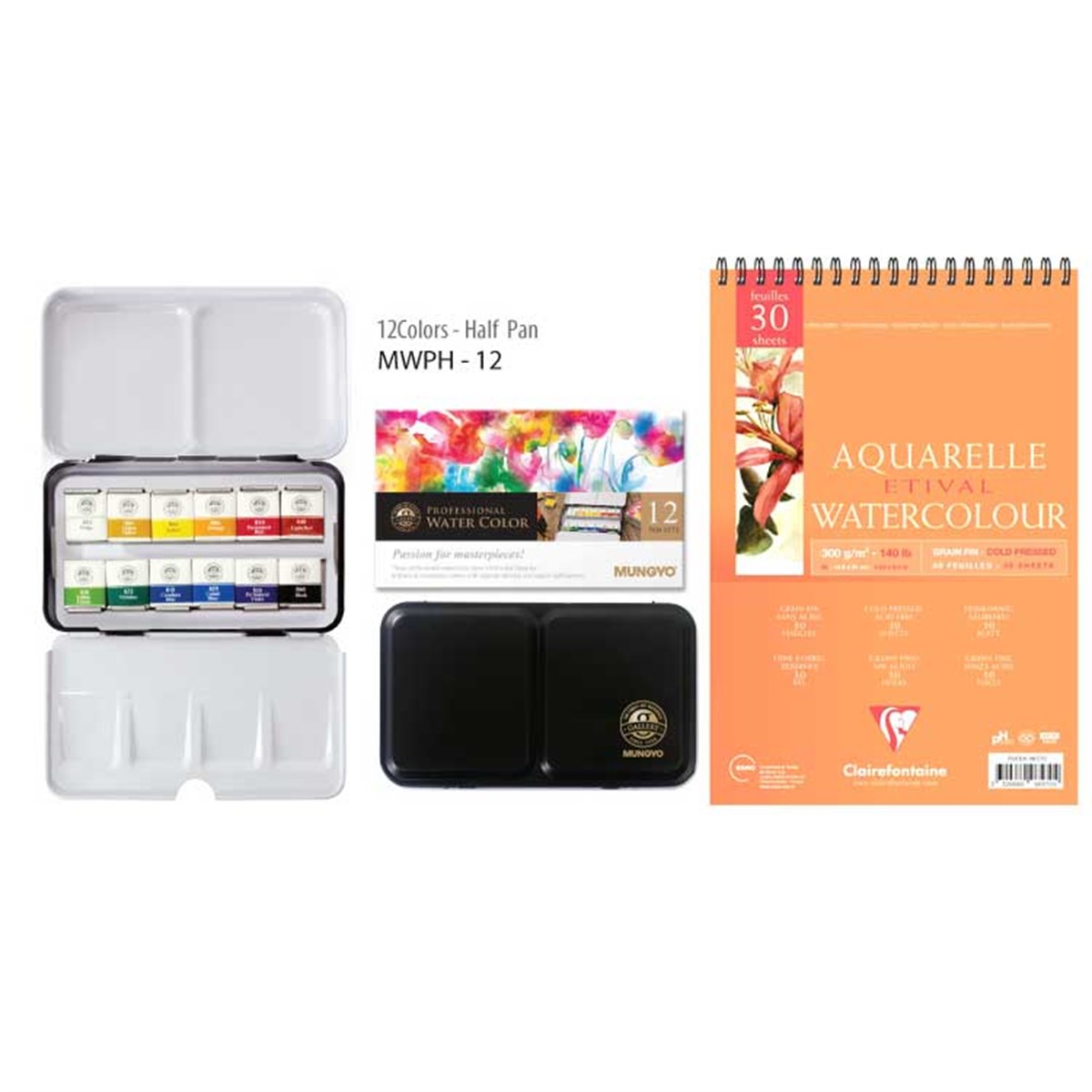 Mungyo Professional Sulu Boya Seti 12li Yarım Tablet Defter HediyeliSulu Boya SetleriMungyo