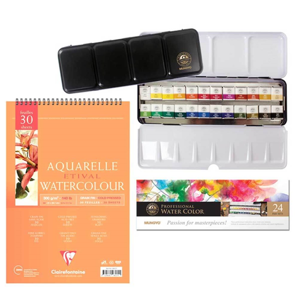 Mungyo Professional Sulu Boya Seti 24lü Yarım Tablet Defter HediyeliSulu Boya SetleriMungyo