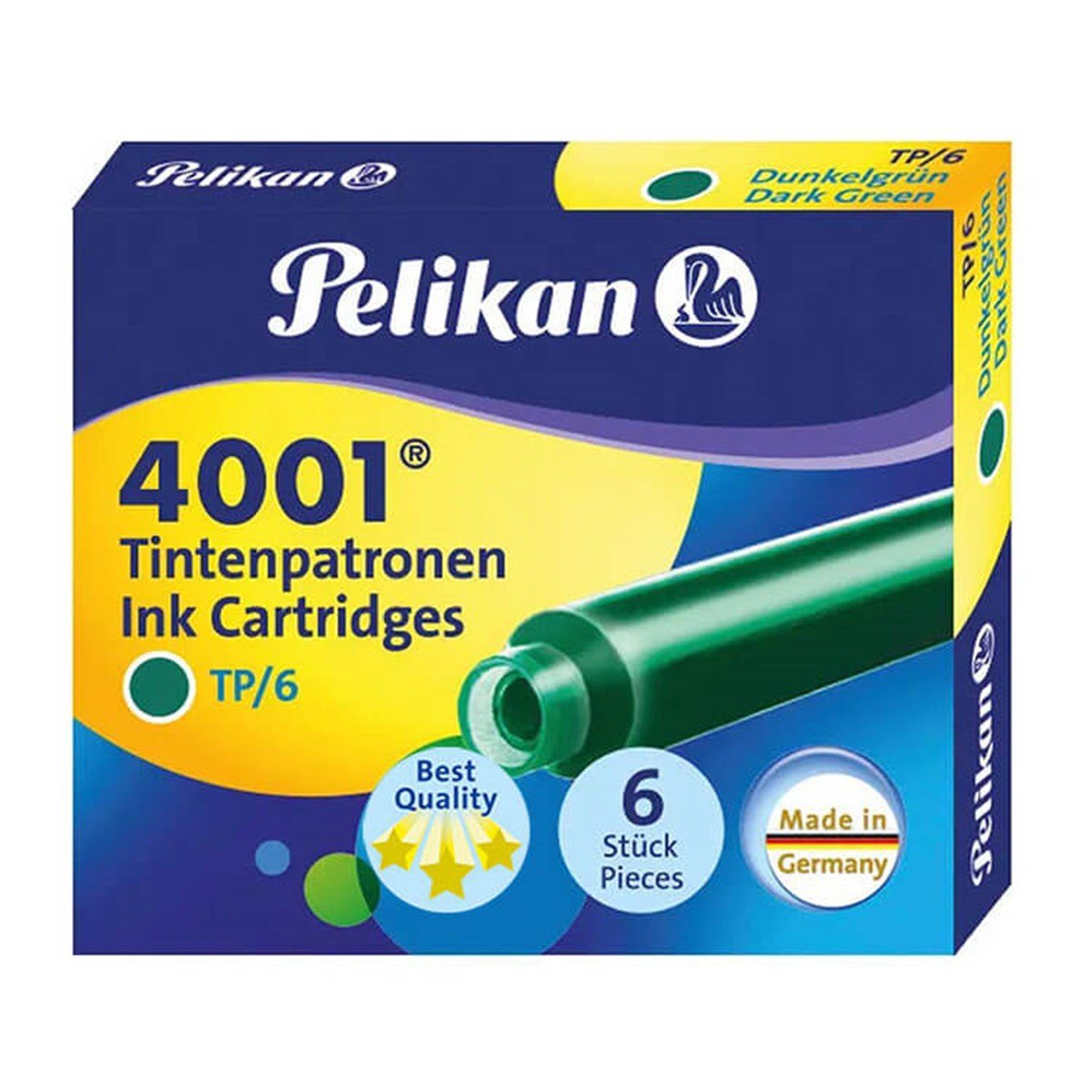 Pelikan 4001 Dolma Kalem Kartuşu Yeşil 6'lıPelikan 4001 Dolma Kalem KartuşuMürekkepler ve KartuşlarPELİKAN