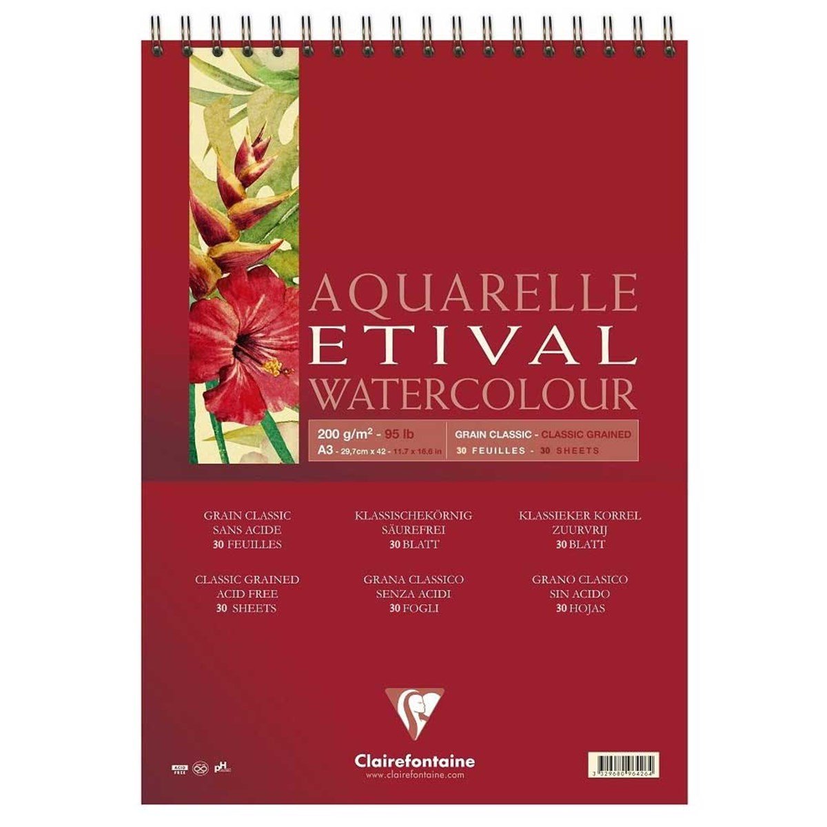 ClairefontaineEK93519Clairefontaine Etival Classic A3 200 gr Üstten Spiralli 30 Yaprak