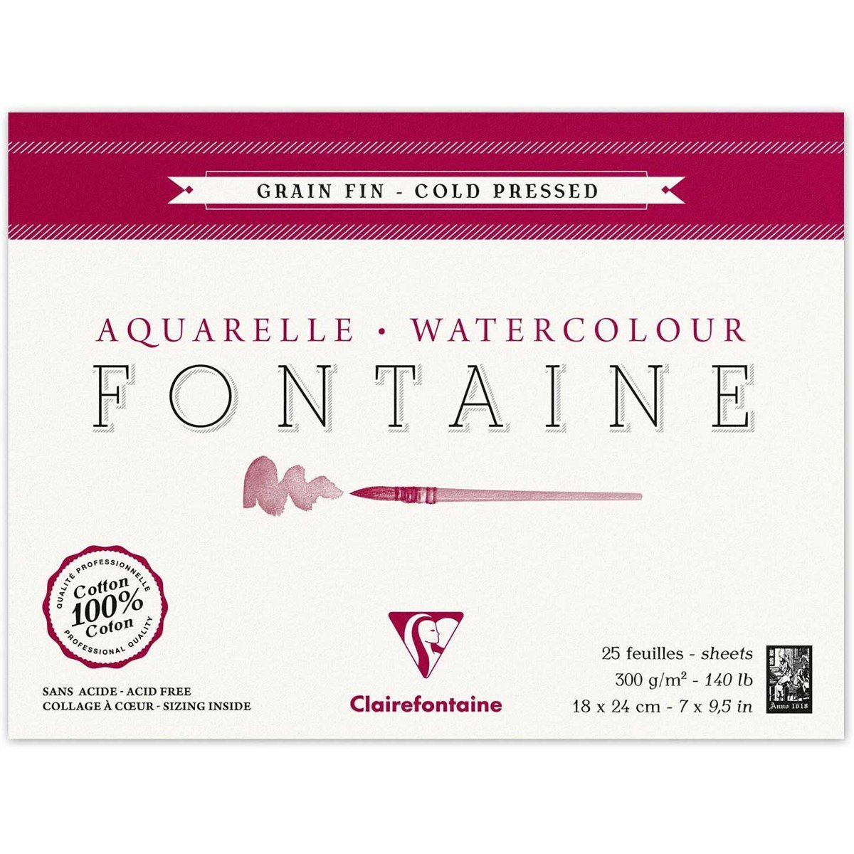 ClairefontaineFT96413Clairefontaine Fontaine Orta Dokulu Suluboya Blok 18x24 300gr 10 Lu