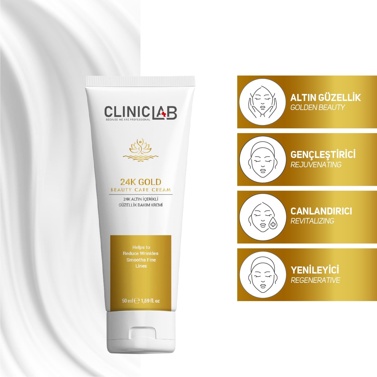 ClinicLab 24K Gold Altın Parçacıklı Yaşlanma Karşıtı Bakım Kremi 50 Ml