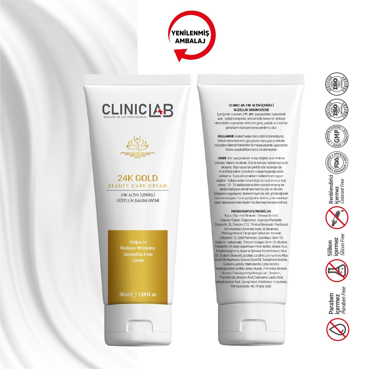 ClinicLab 24K Gold Altın Parçacıklı Yaşlanma Karşıtı Bakım Kremi 50 Ml