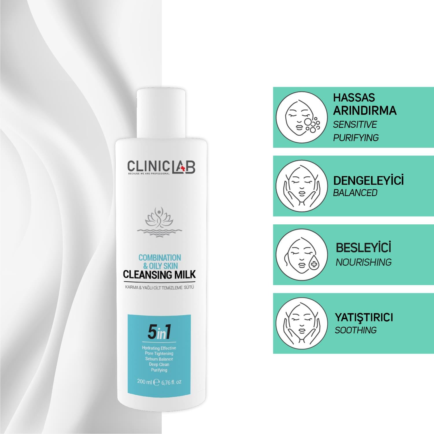 ClinicLab Karma ve Yağlı Cilt Temizleme Sütü 200 ml