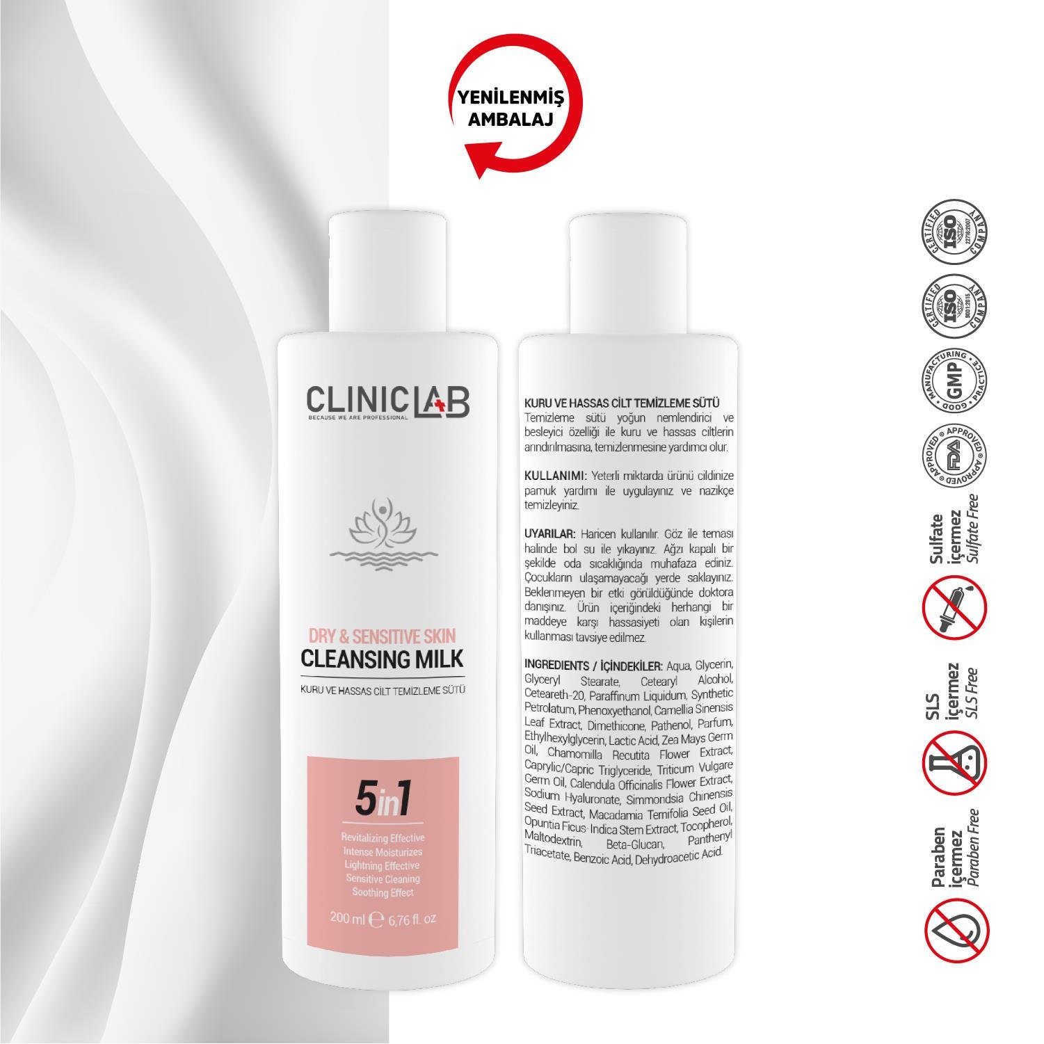 ClinicLab Kuru ve Hassas Cilt Temizleme Sütü 200 ml