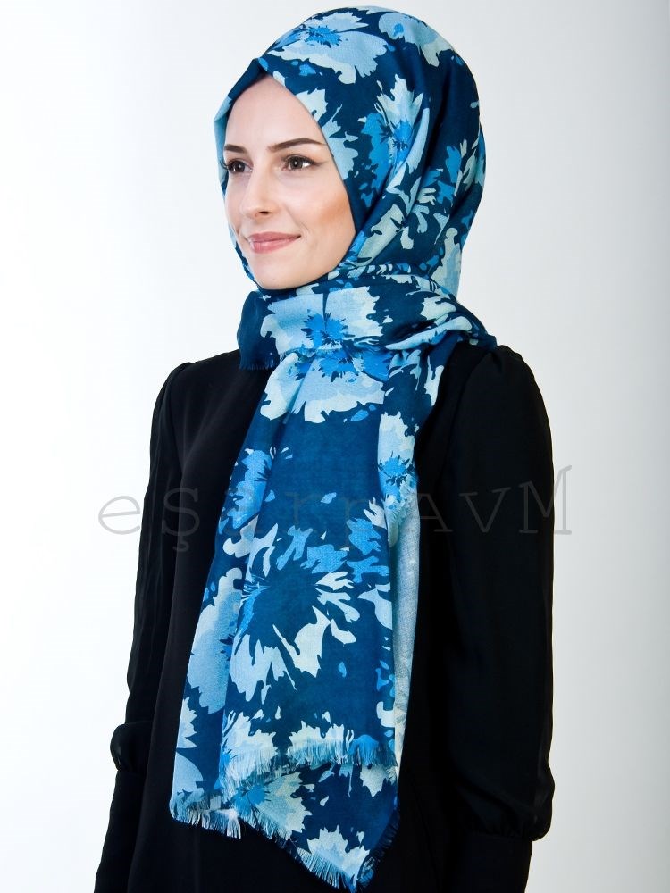 AlwayShawl Çiçekli Günlük Şal Lacivert
