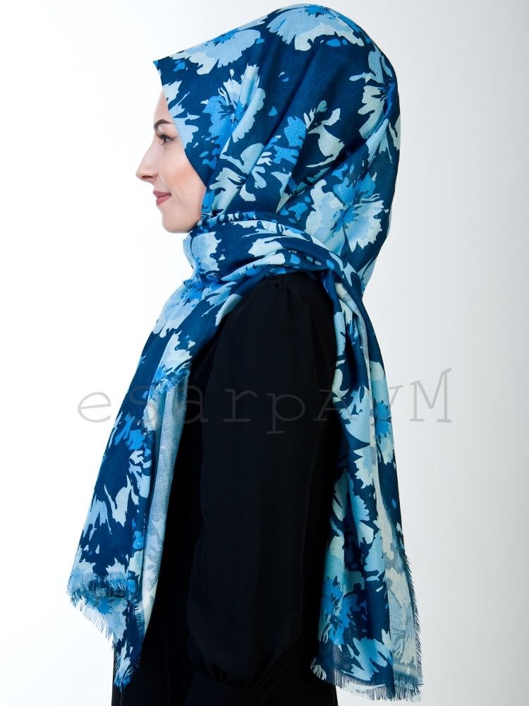 AlwayShawl Çiçekli Günlük Şal Lacivert