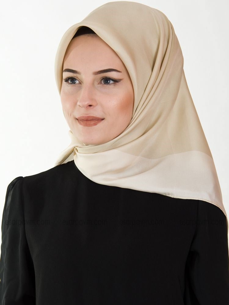 Armanda Çerçeveli İpek Eşarp Bej-Krem