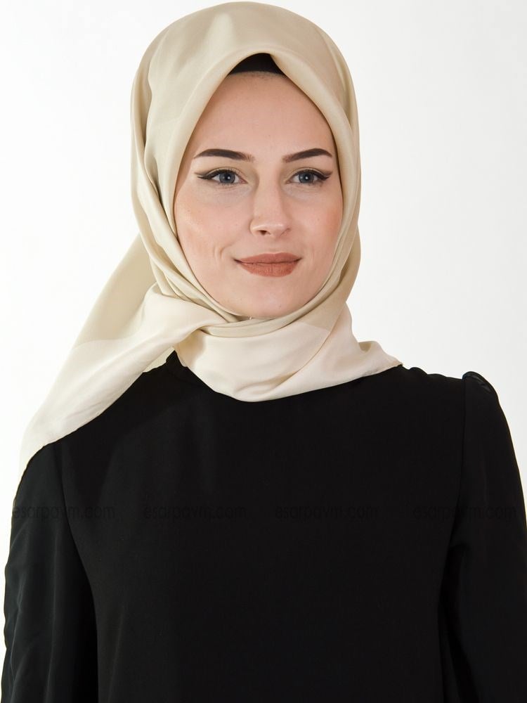 Armanda Çerçeveli İpek Eşarp Bej-Krem