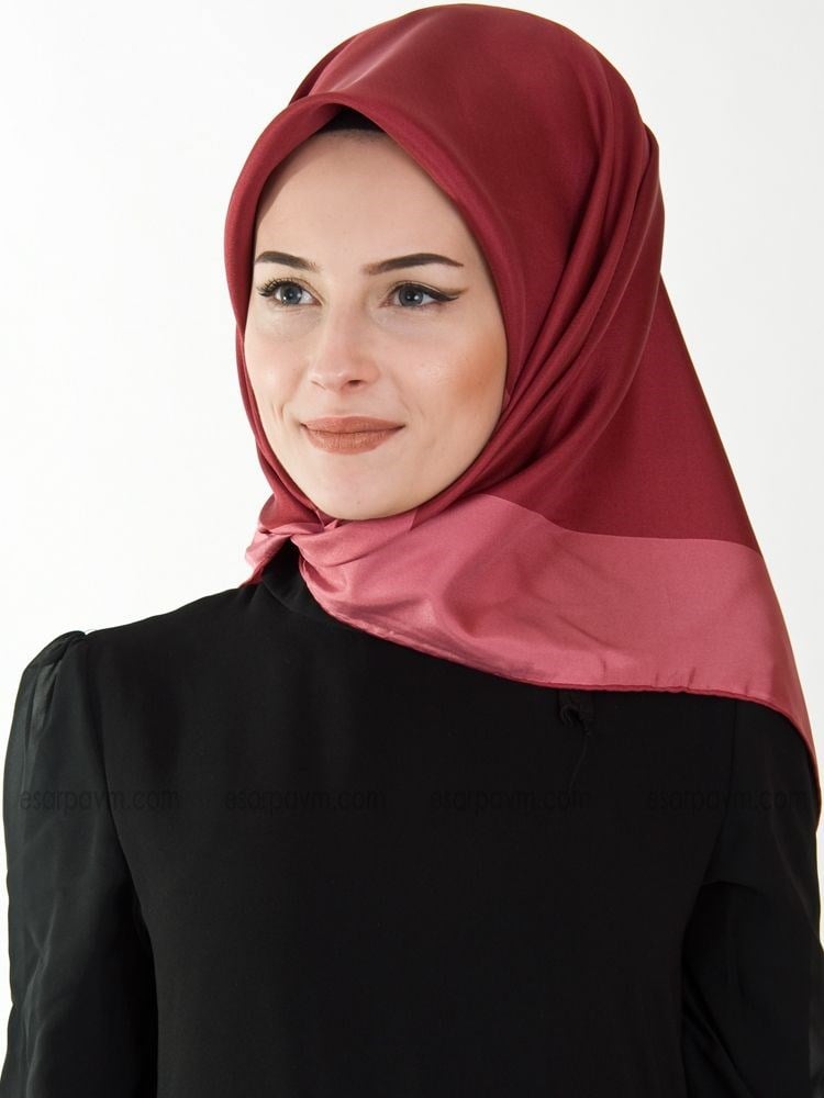 Armanda Çerçeveli Twill İpek Eşarp Bordo-Gül