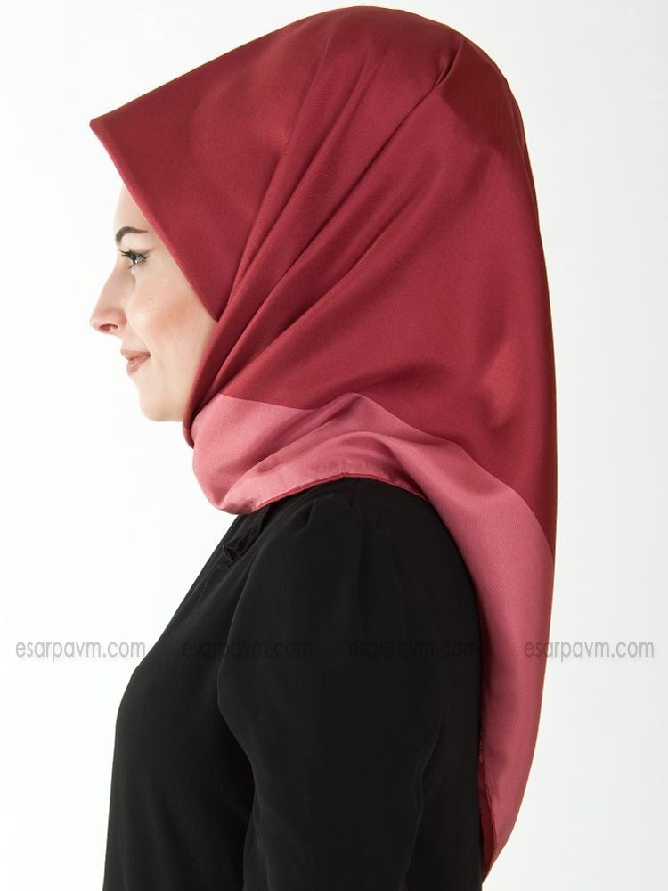 Armanda Çerçeveli Twill İpek Eşarp Bordo-Gül