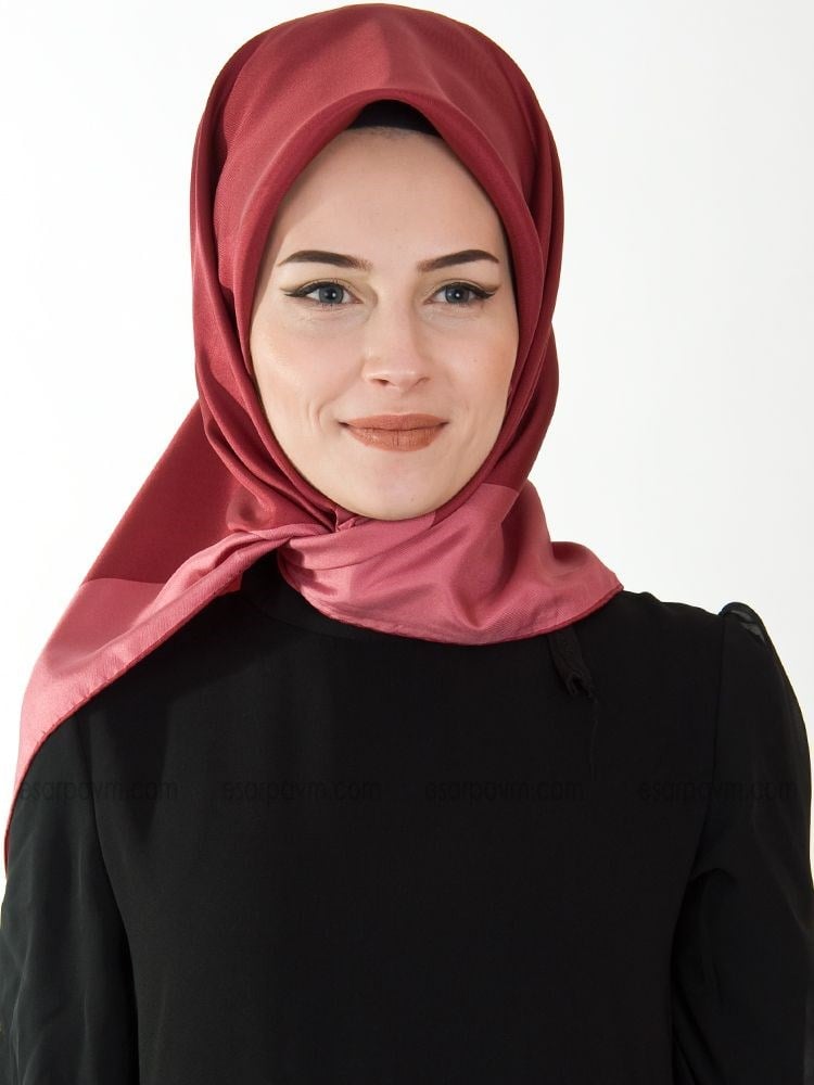 Armanda Çerçeveli Twill İpek Eşarp Bordo-Gül