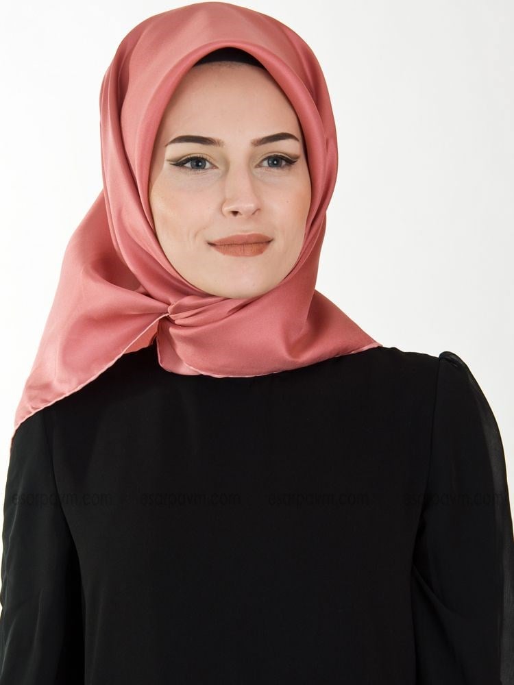 Armanda Düz Renk İpek Eşarp Gül Kurusu