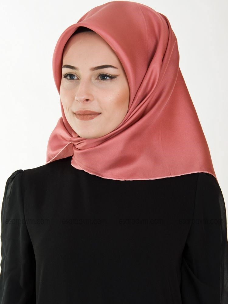 Armanda Düz Renk İpek Eşarp Gül Kurusu