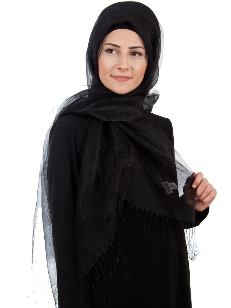 Armanda Simli Tül Şal Siyah
