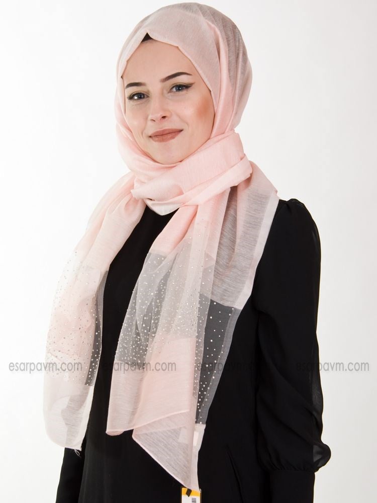Chiray Taşlı İpekli Şal Açık Somon