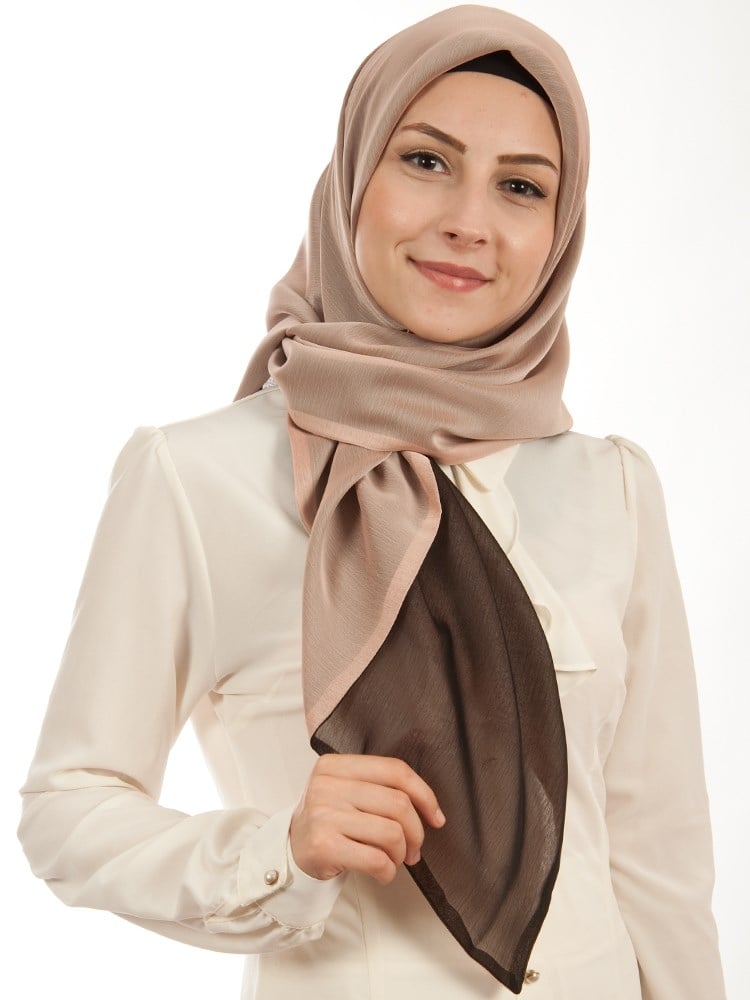 Çift Katlı Şifon Eşarp Pudra-Siyah