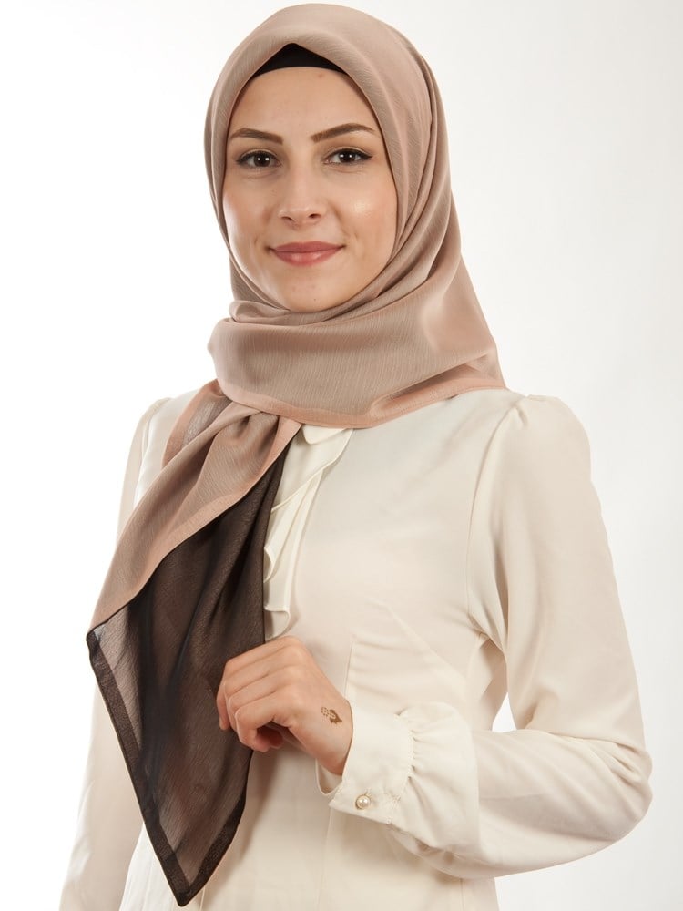 Çift Katlı Şifon Eşarp Pudra-Siyah