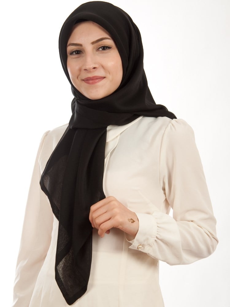 Çift Katlı Şifon Eşarp Siyah