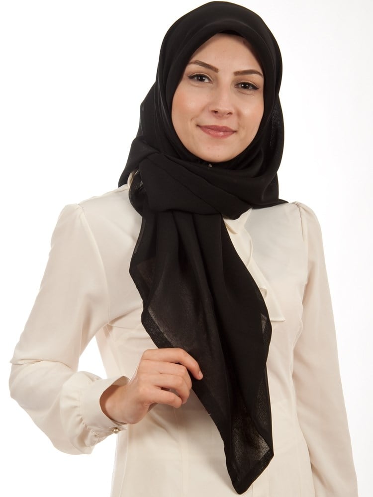 Çift Katlı Şifon Eşarp Siyah