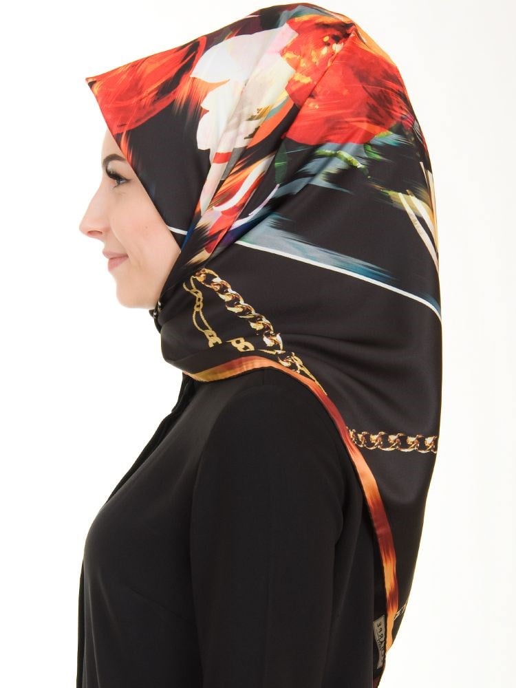 Echarpe Paris Çiçekli Twill Eşarp 7113-10