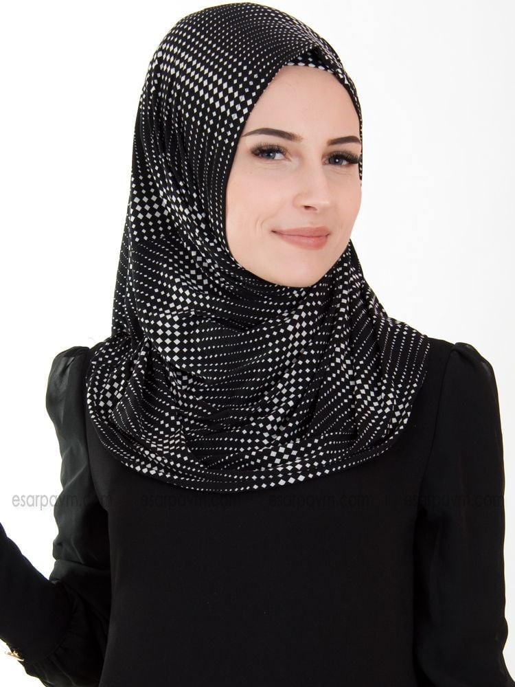 Firdevs Pratik Eşarp Kareli Siyah