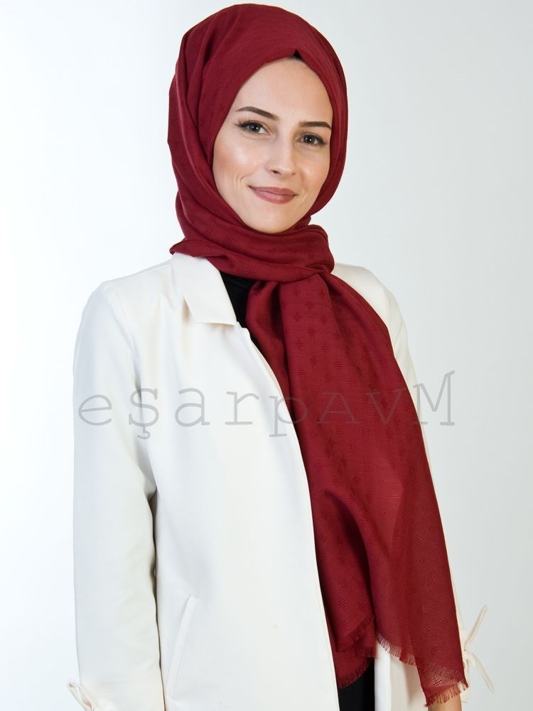 Gülsoy Minimal Desenli Pamuksu Şal Bordo