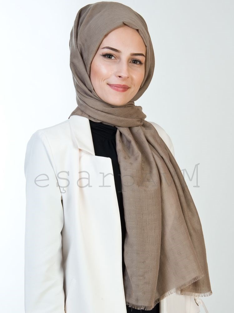 Gülsoy Minimal Desenli Pamuksu Şal Vizon