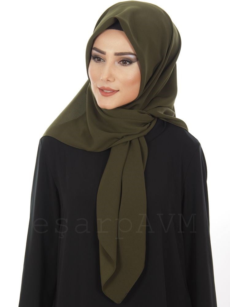 Medine İpeği Eşarp Asker Yeşili