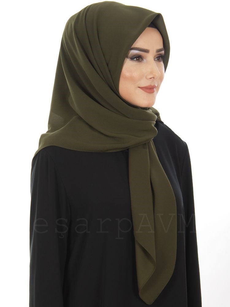 Medine İpeği Eşarp Asker Yeşili