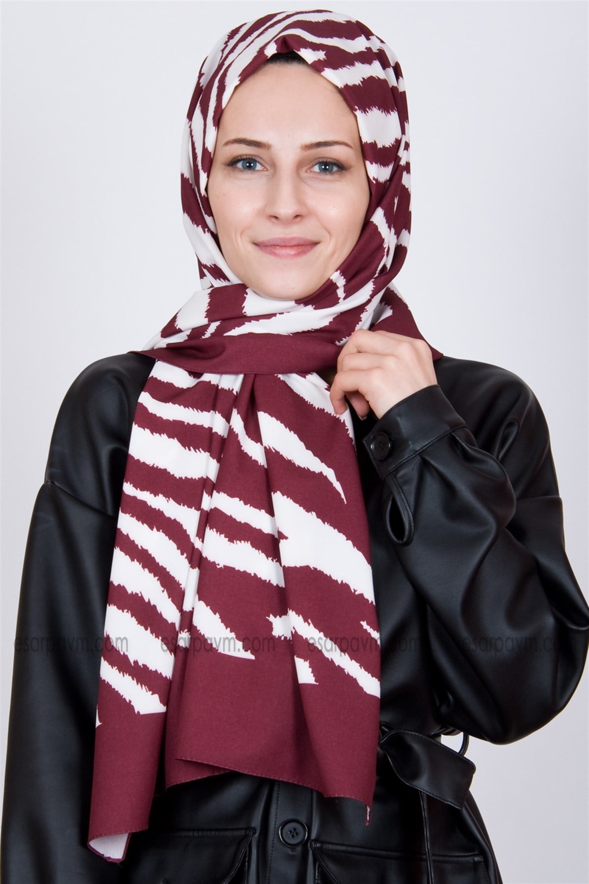Medine İpeği Şal Zebra Bordo