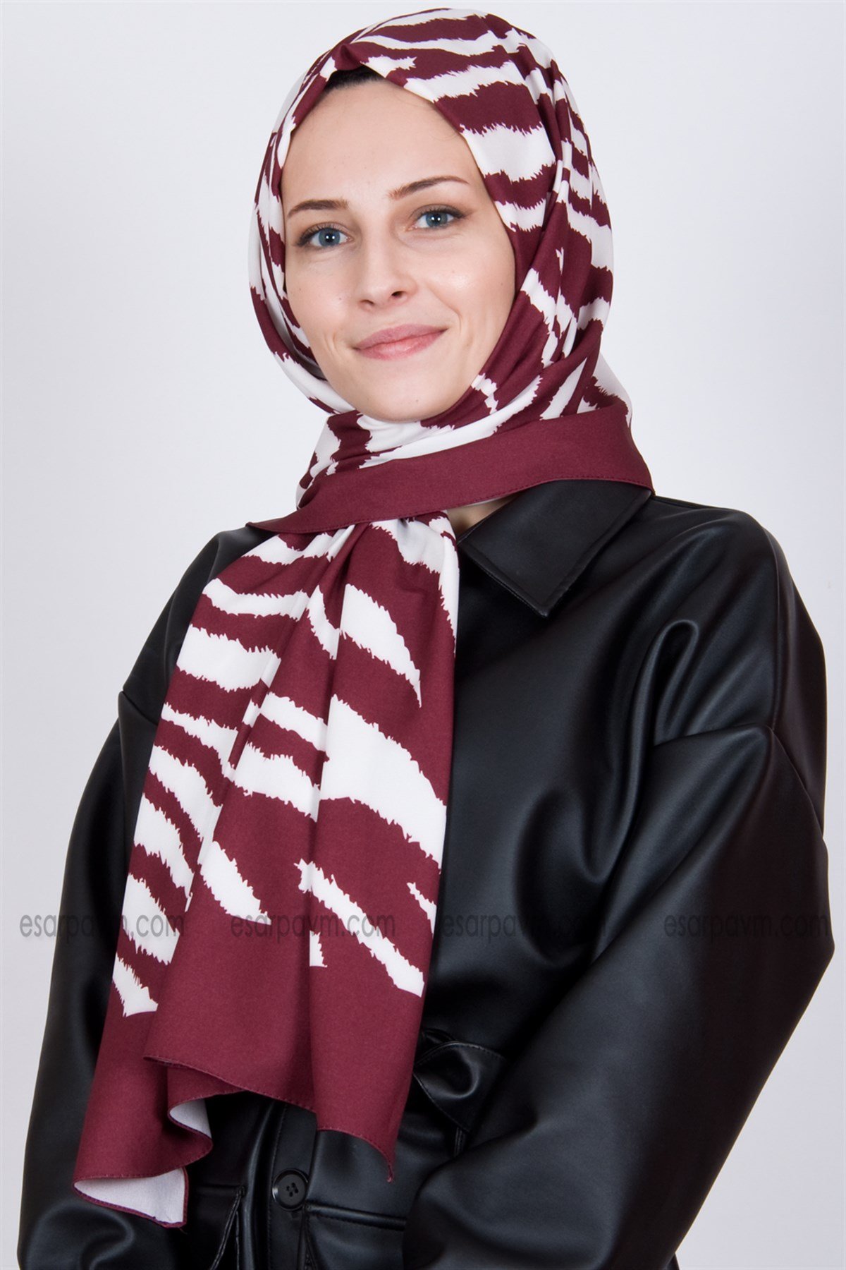 Medine İpeği Şal Zebra Bordo