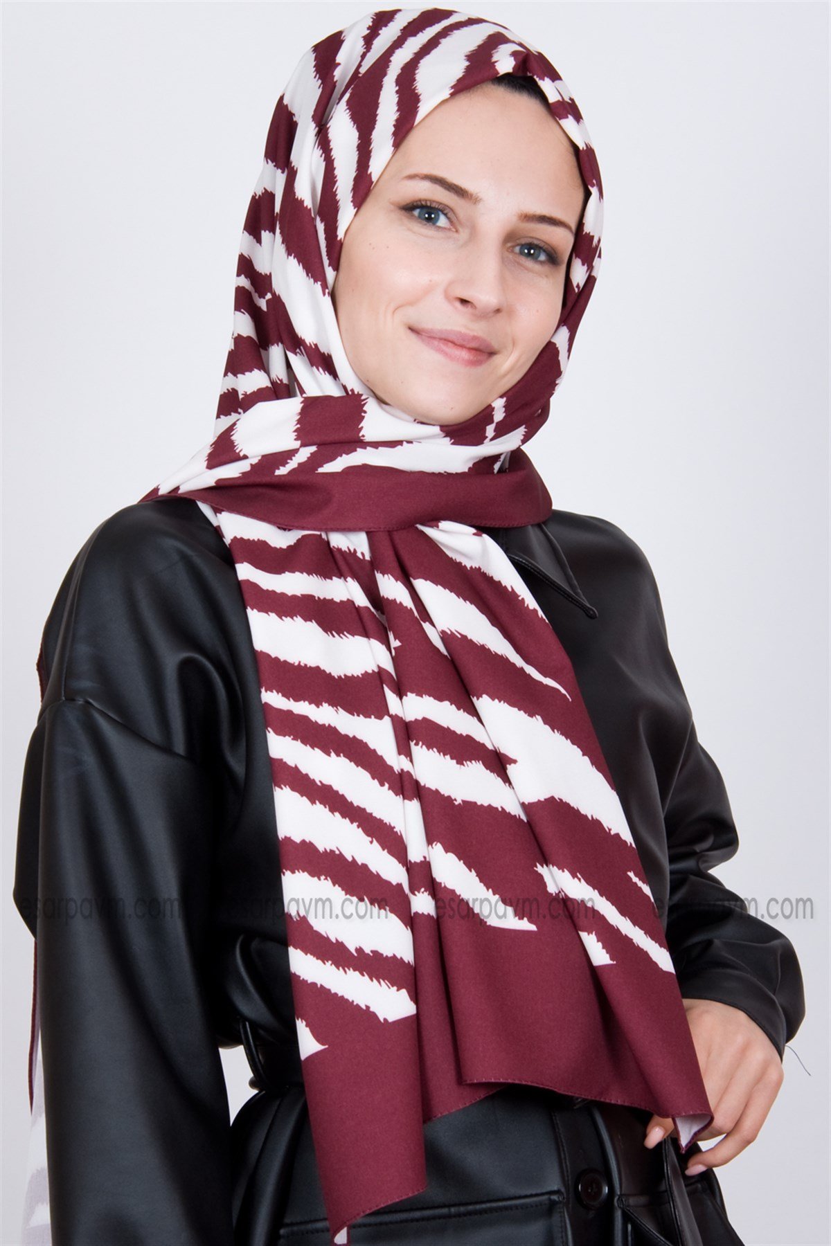 Medine İpeği Şal Zebra Bordo