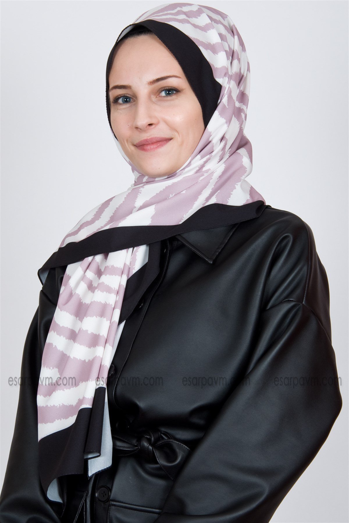 Medine İpeği Şal Zebra Siyah-Gül