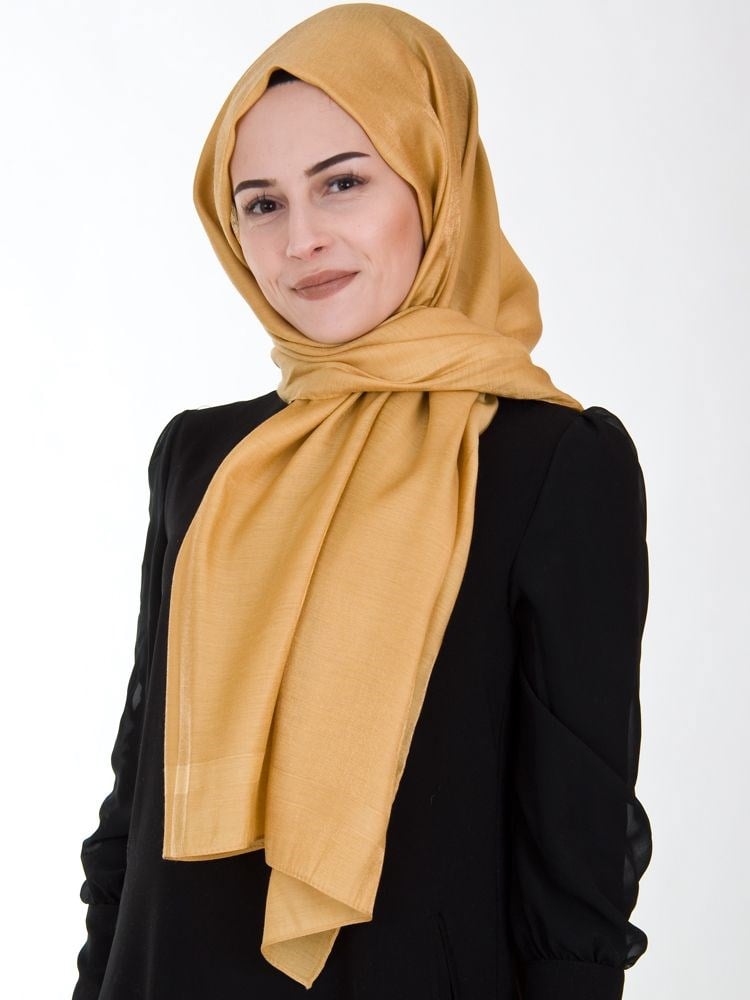 Piramit Exclusive Simli Çerçeveli Şal Altın Sarısı