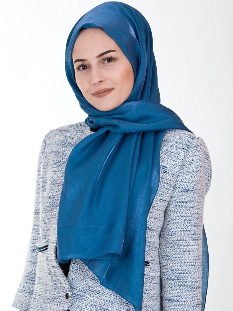 Piramit Exclusive Simli Çerçeveli Şal Mavi