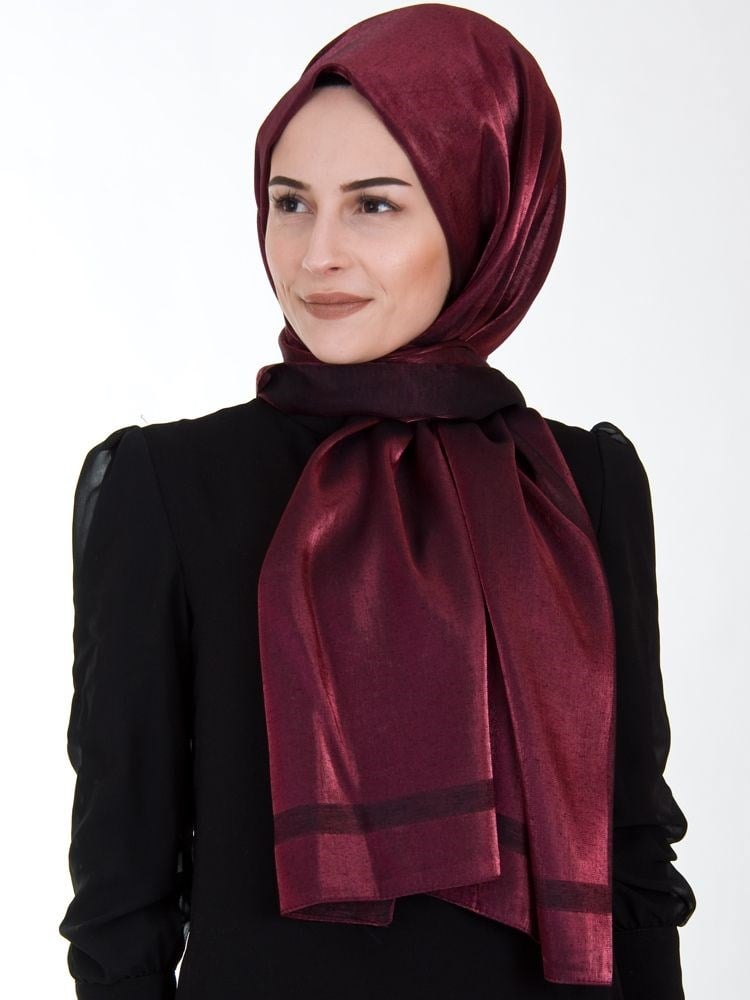 Piramit Exclusive Simli Çerçeveli Şal Vişne Çürüğü