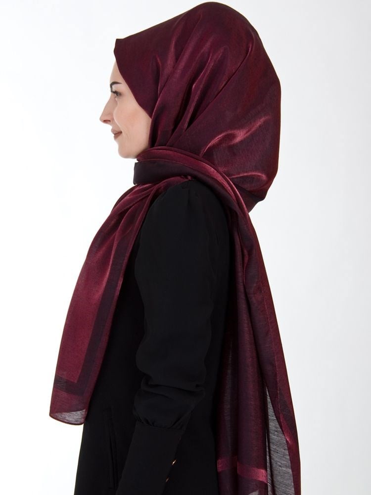 Piramit Exclusive Simli Çerçeveli Şal Vişne Çürüğü