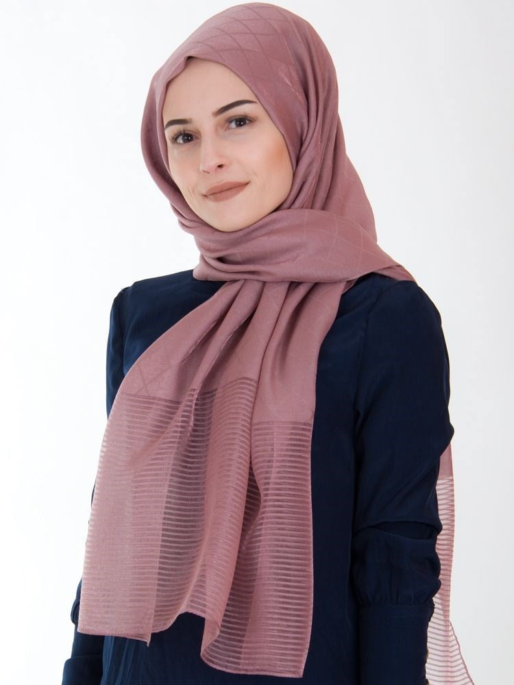 Piramit Exclusive Stor Desenli Simli Şal Gül Kurusu