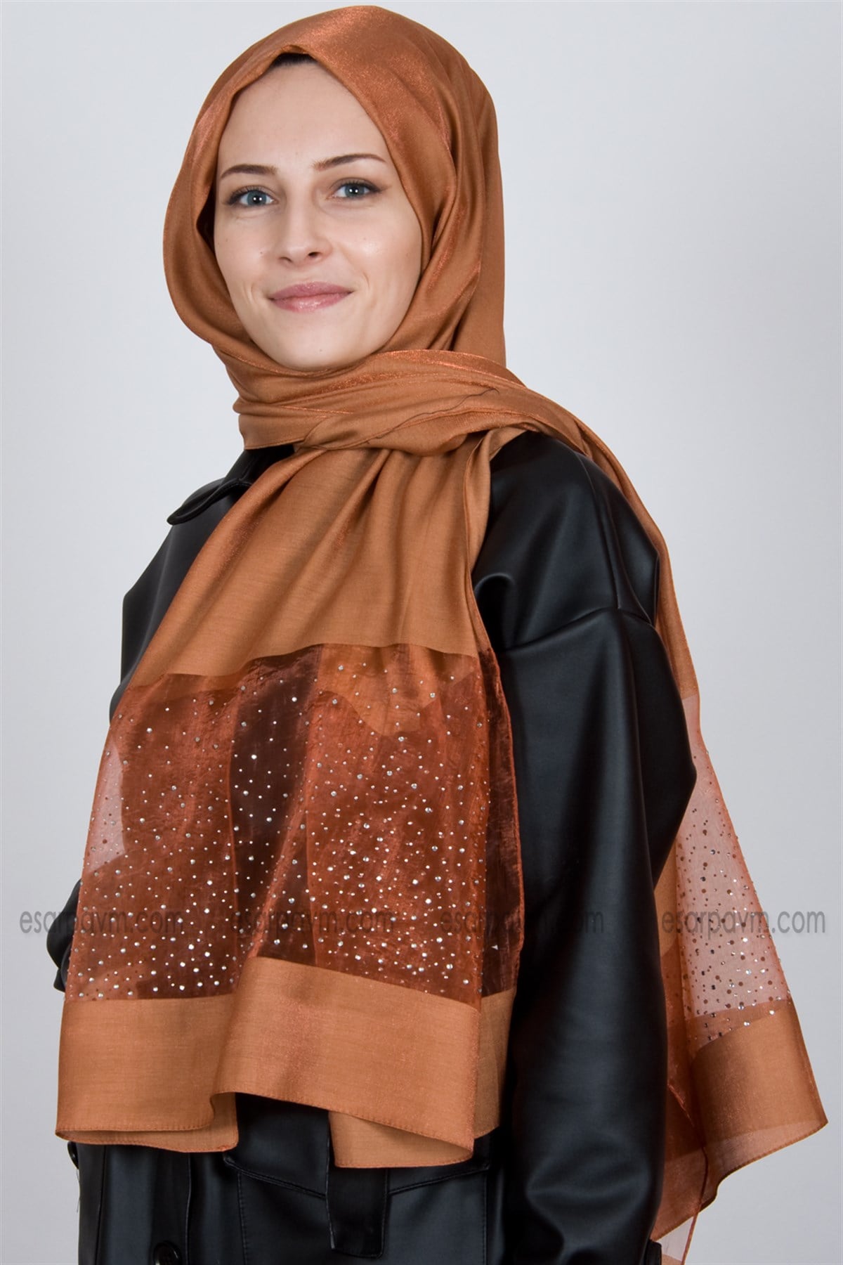Piramit Exclusive Taşlı Şal Bakır