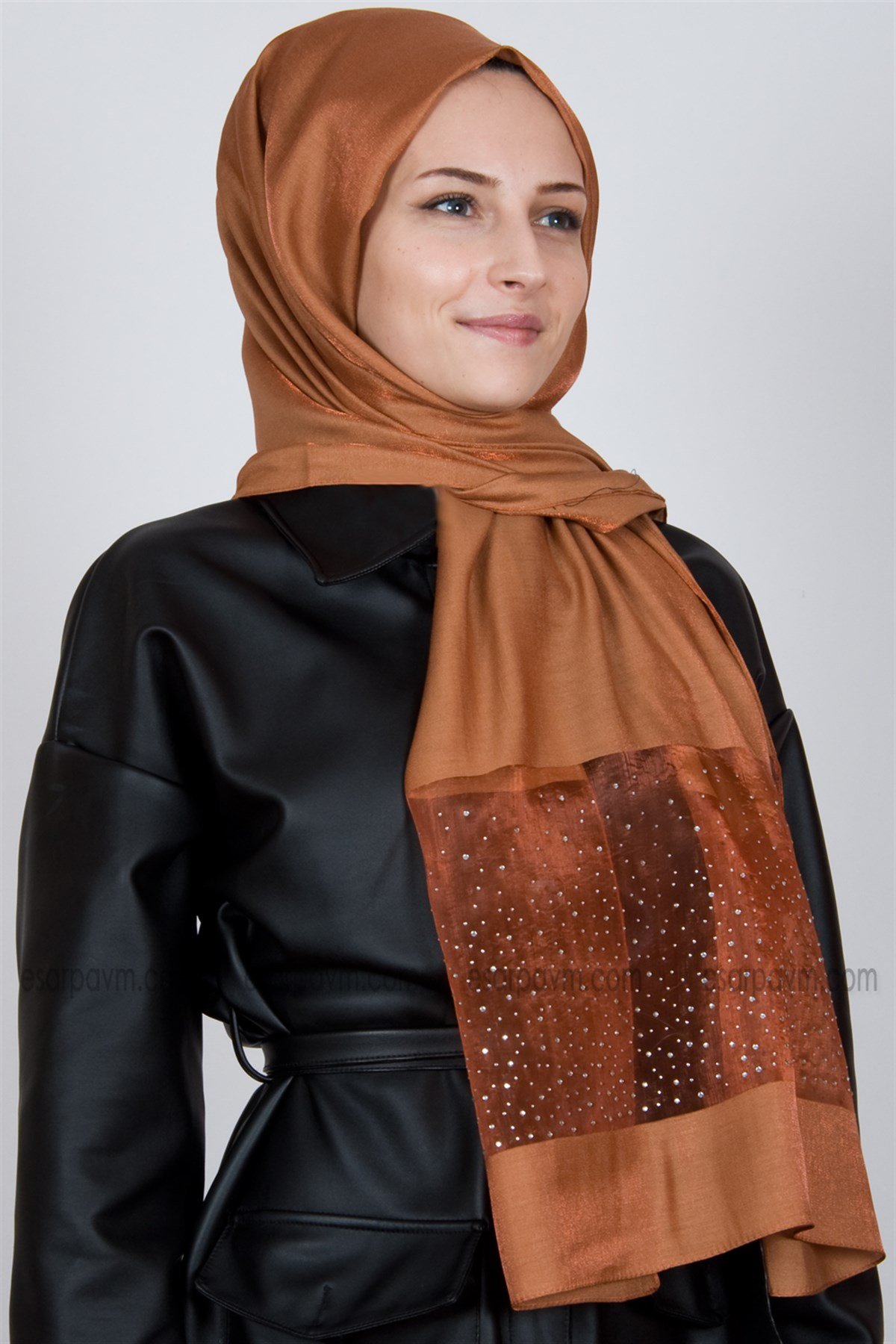Piramit Exclusive Taşlı Şal Bakır