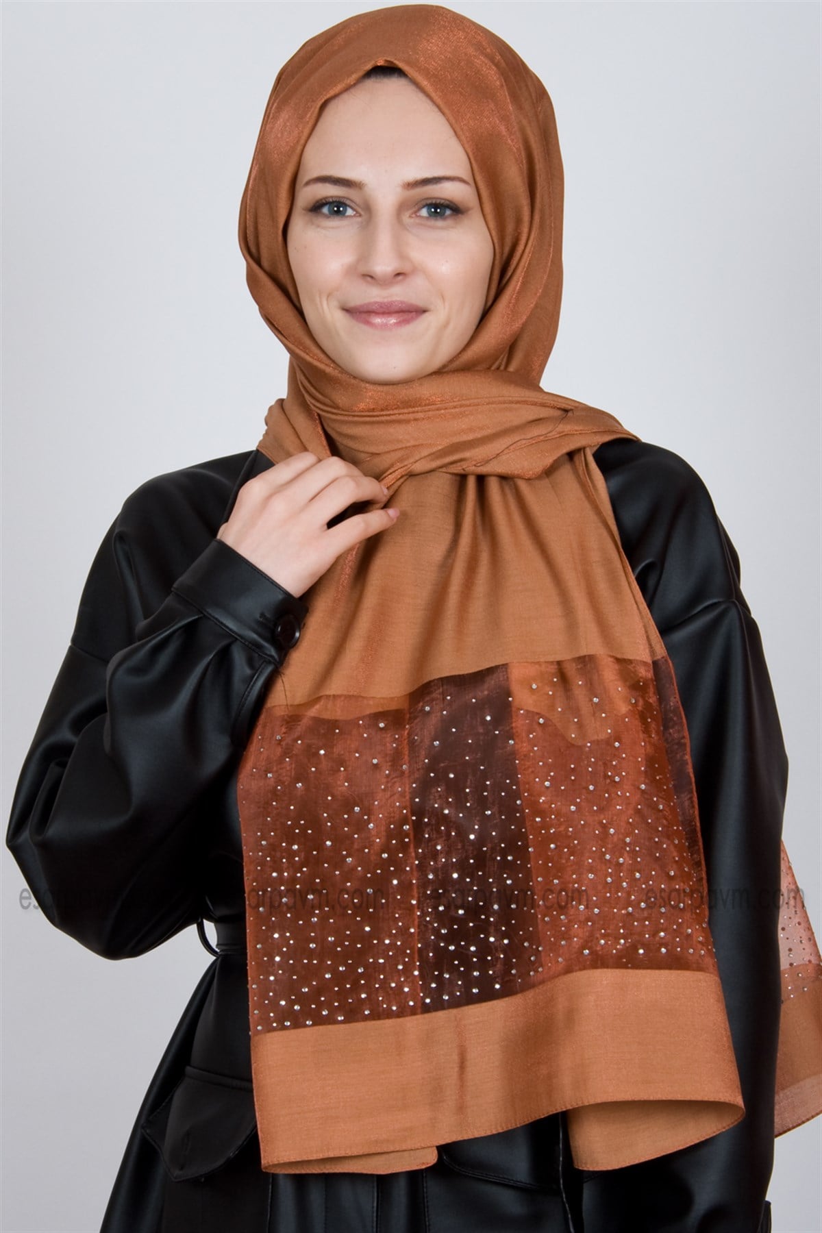 Piramit Exclusive Taşlı Şal Bakır