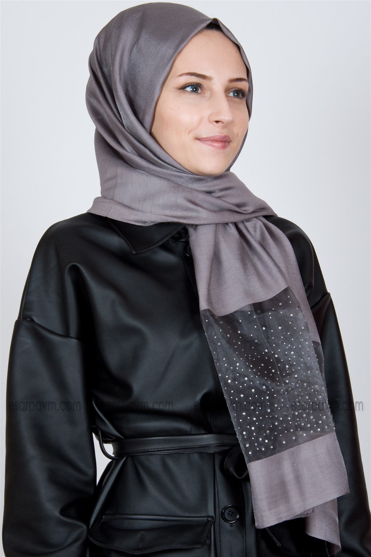 Piramit Exclusive Taşlı Şal Eflatun