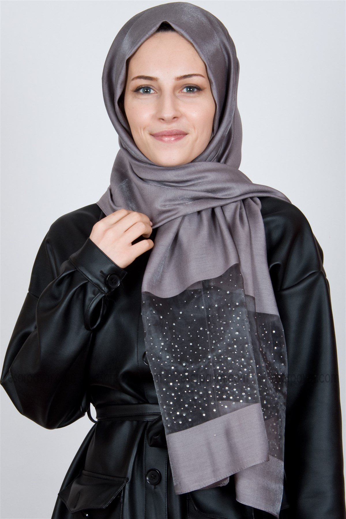 Piramit Exclusive Taşlı Şal Eflatun