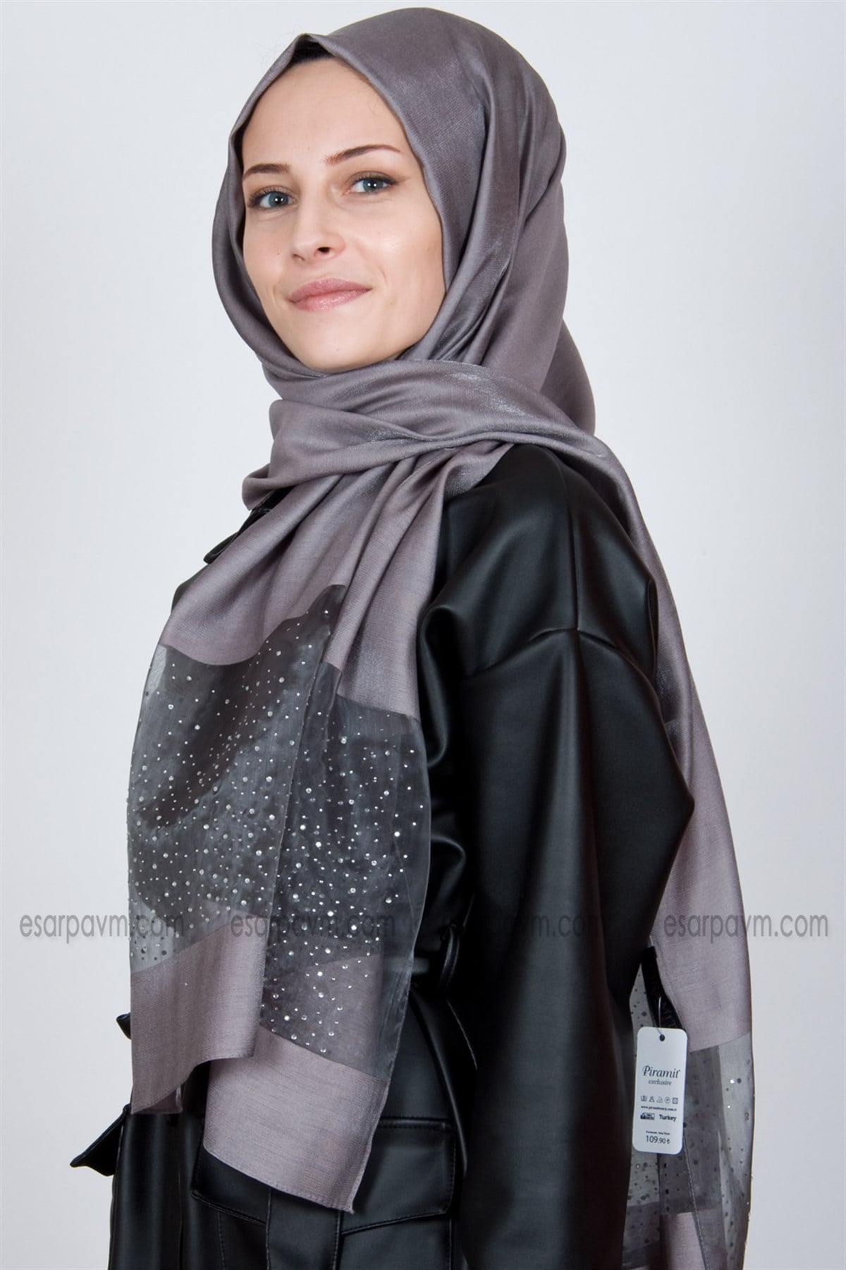 Piramit Exclusive Taşlı Şal Eflatun
