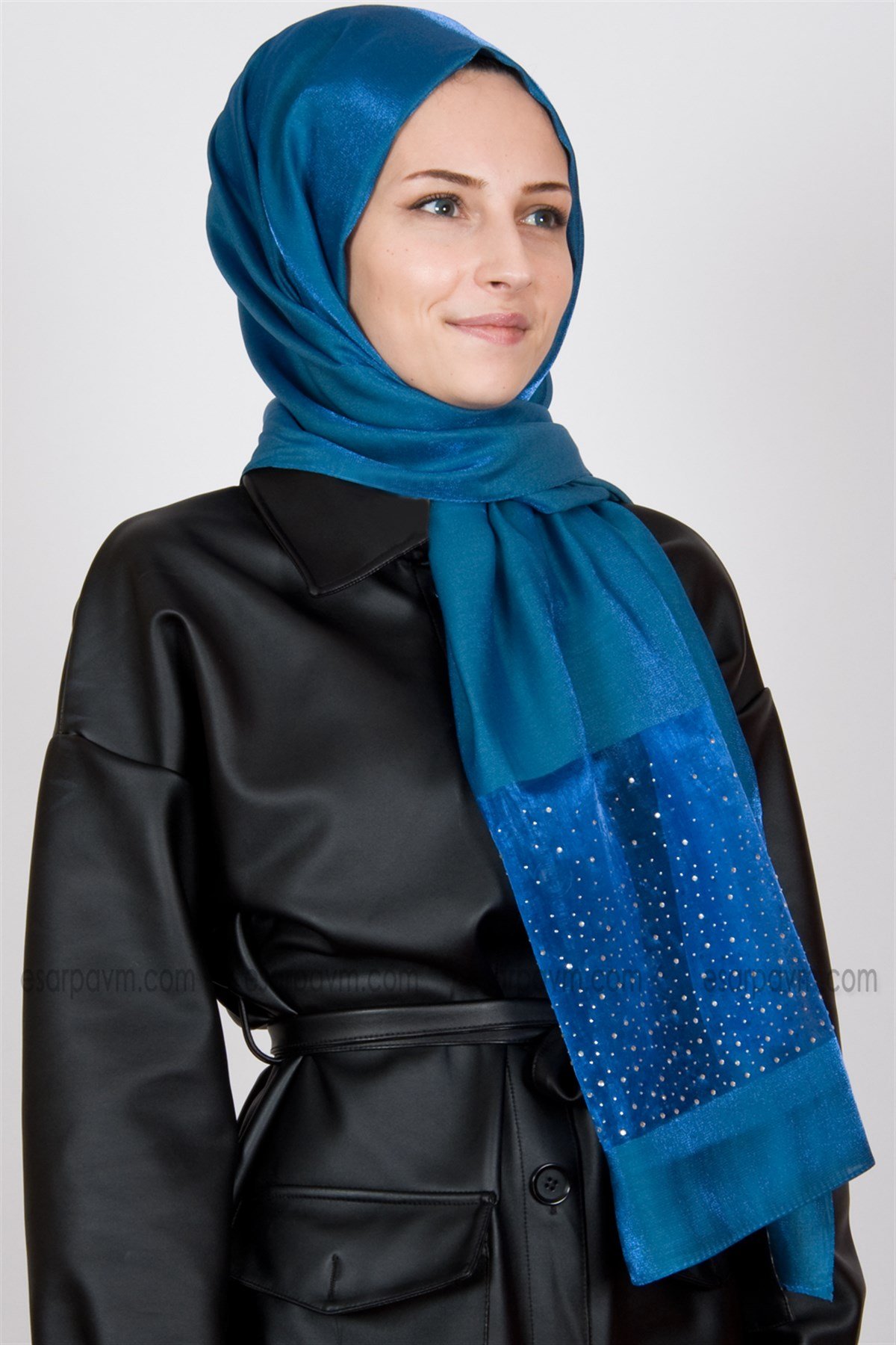 Piramit Exclusive Taşlı Şal İndigo Mavi