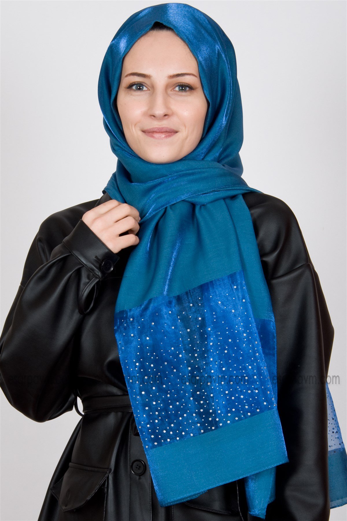 Piramit Exclusive Taşlı Şal İndigo Mavi