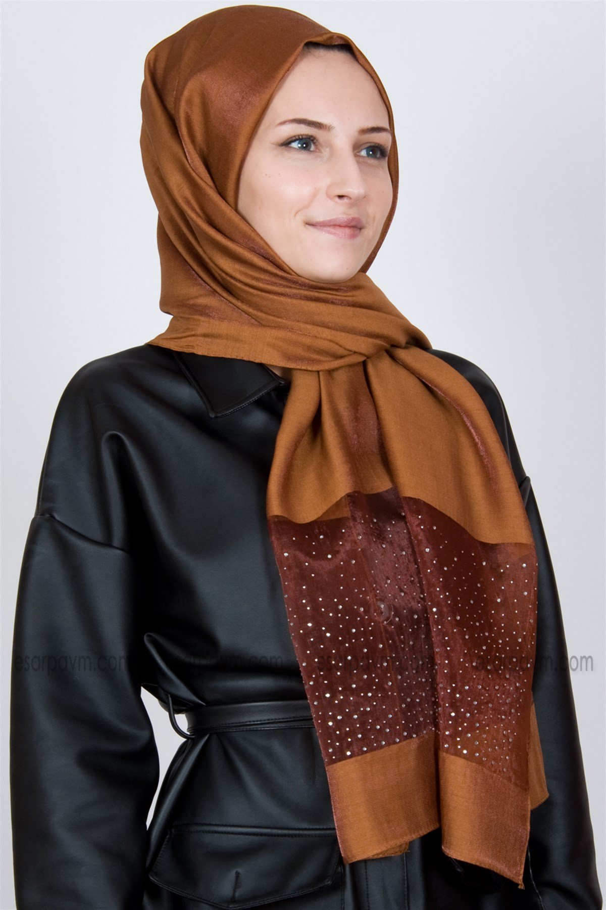 Piramit Exclusive Taşlı Şal Taba